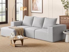 YITAHOME kampinė L formos 3-vietė sofa, 247 x 155 x 57 cm, „Boneless Cloud“ tipo sofa su pufu, modulinė sofa, velveto audinio sekcinė sofa, Nereikia surinkti, šviesiai pilka | 3 vietų, sofa su pufu, modulinė kampinė sofa su 8 išdėstymo variantais, „Bonele