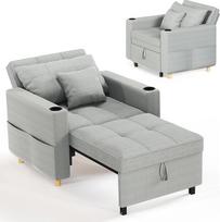 YODOLLA sofa-lova 97 cm itin plati, 3-in-1 miegamasis krėslas su lovos funkcija, reguliuojamu atlošu, gėrimų laikikliu, sofa-lova viengulė su lovos dėže ir miego funkcija svetainėje, pilka | 97 cm itin plati, 10 minučių surinkimo, 5 pakopų atlošas, 2 šoni