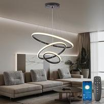 YOODI Modernus LED pakabinamas šviestuvas valgomojo stalas, 3 žiedai LED pakabinamas šviestuvas 45 W, reguliuojamas nuotolinio valdymo pakabinamas šviestuvas, 3000 K - 6000 K, linijinio dizaino pakabinamas šviestuvas valgomajam, svetainei (juodas)