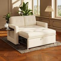 YOUDENOVA Sofa su miego funkcija, sofa lova su 5 lygių reguliuojamu atlošu, sofa lova su lovos funkcija, sofa su staliuku ir šonine kišenėle, dvivietė sofa lova 177 x 135 cm, laidas smėlio spalvos