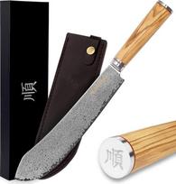YOUSUNLONG peilis "Bull Nose Pro" mėsininko peilis 10 colių japoniškas VG10 kaltas damasko plienas itališka alyvuogių medžio rankena su odiniu dėklu