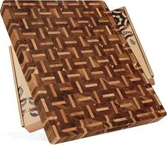 YOUSUNLONG Pjaustymo lentelės iš akcijos medienos, sumaišytos su ąžuolu - 51 L x 41 W x 3,8 D cm - mėsininko blokas su integruotais grioveliais ir rankena - pjaustymo lentelė iš akacijos medienos, sumaišytos su ąžuolu - grilio dubuo, kaitlentė