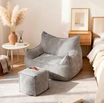 YU YUSING Bean Bag sofa su taburete, grindų sofa su atlošu, sofos grindų kėdė Skaitymo kėdė Patogi XXL suaugusiųjų didelė tinginė sofa, Bean Bag kėdė Atsipalaidavimo kėdė Miegamojo kambarys Debesis Velvet Grey