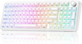 YUNZII X98 96 % QMK/VIA belaidė mechaninė klaviatūra (pieniškai balta, krištolo spalvos) | Žaidimų klaviatūra su „Hot-Swappable“ funkcija, „Jelly“ klavišų dangteliais, mygtuku, BT 5.0/USB-C/2,4 GHz, „Gasket Mount“ tvirtinimu, RGB apšvietimu, skirta „Windo