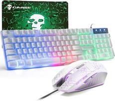 Žaidimų klaviatūros ir pelės rinkinys: 104 klavišų klaviatūra su vaivorykštiniu apšvietimu ir QWERTY UK išdėstymu + 2400 DPI pelė su 4 mygtukais ir „breathing“ apšvietimu + pelės kilimėlis, USB laidas, suderinamas su PS4 ir Xbox (reikalingas adapteris), b