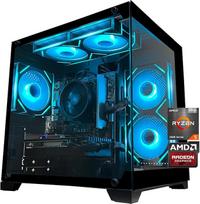 Žaidimų stalinis kompiuteris su „AMD Ryzen 5 5500“ procesoriumi, „RX6500XT“ vaizdo plokšte (4GB), 16GB DDR4 RAM, 512GB NVMe SSD, ARGB ventiliatoriumi; tinka žaidimams, dizainui ir biuro darbui; korpusas „Sea View“; surinktas bokštinis korpusas