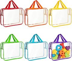 Žaislų laikymo maišeliai su rankenėlėmis, 6 vnt., dideli daugkartinio naudojimo maišeliai su užtrauktuku, 30 x 22 x 9 cm, PVC, vandeniui atsparūs organizeriai, skirti kelionėms, dėlionėms, konstruktorių detalioms