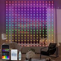 ZAIYW 144 LED išmaniosios šviesos užuolaidos RGB 5050 su integruotu lustu, 2,4 m x 1,8 m užuolaidų pasakų žibintai Nuotolinis valdymas ir programėlės valdymas, pasakų žibintų užuolaidos, skirtos fono terasai