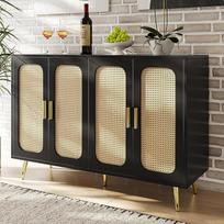 Zepneiy Sideboard 120 x 30 x 89 cm Mediniai sandėliavimo baldai Rankų darbo rotango virtuvė Svetainė Juoda