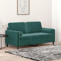 ZEYUAN 3200883 Dvivietė sofa su dekoratyvinėmis pagalvėlėmis, tamsiai žalia, 140 cm, aksomas, poilsio sofa, sofos ir kušetės, poilsio sofa, sofa svetainei