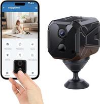 ZHENHAN mini kamera 4K, vidaus stebėjimo kamera su baterija, 2,4 GHz "WiFi" kamera su judesio aptikimo funkcija, naktinio matymo funkcija, debesijos ir SD kortele, naminių gyvūnėlių kamera su programėle - maža kamera namams (juoda)