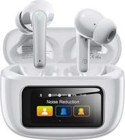 ZIUTY belaidės "Bluetooth 5.4" ausinės su išmaniuoju ekranu, ANC/ENC triukšmo slopinimas, "HiFi Stereo Bass", IPX7 vandeniui atsparios sportinės ausinės, 48 val. žaidimo trukmė, skirtos "Android" ir "iOS" - baltos spalvos