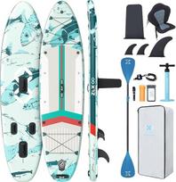 ZLX stovimosios irklavimo lentos rinkinys 350 x 89 cm, SUP lentos rinkinys, stovimosios irklavimo lenta su unikaliu centriniu peleku, neslystančia denio danga, 250 kg apkrovos talpa, skirta suaugusiems, pradedantiesiems ir visų įgūdžių lygių sportininkams