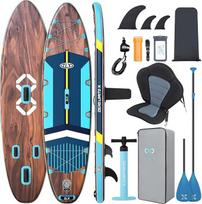 ZLX stovimosios irklavimo lentos 350 x 89 cm, SUP lentos rinkinys, stovimosios irklavimo lenta su unikaliu viduriniu peleku, neslystančiu denio kilimėliu, 250 kg apkrovos talpos stovimosios irklavimo lenta, skirta suaugusiems, pradedantiesiems ir visų įgū