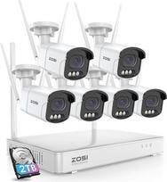 ZOSI 4MP WLAN lauko stebėjimo kamerų rinkinys, 6x "WiFi" lauko kamerų rinkinys, 8CH 2.5K NVR su 2TB kietuoju disku, išmanusis naktinis matymas, asmenų ir transporto priemonių aptikimas, įspėjimas dėl prožektoriaus šviesos