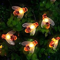 [2 rinkiniai] Saulės energija maitinami sodo žibintai, „Honey Bee“ girliandinės lemputės, 5 m ilgio, 8 režimai, 30 LED, vandeniui atsparūs lauko ir vidaus sodo žibintai, skirti tvorai, vejai, Kalėdoms ir šventėms (šilta balta spalva)