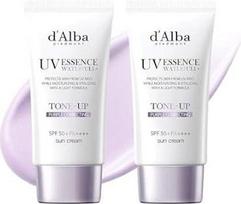 [2 vnt. rinkinys] „d'Alba“ itališkų baltųjų triufelių „Waterfull Purple“ odos atspalvį išlyginantis saulės kremas 50 ml, SPF 50+PA++++, grynas ir veganiškas hibridinis rožinis drėkinamasis kremas, suteikiantis švytėjimą ir išryškinantis odos spindesį