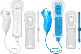 [2 vnt. rinkinys] Pakeičia nuotolinio valdymo pultą, suderinamas su „Wii U“ belaidžiu valdikliu, suderinamas su „Nintendo“ vaizdo žaidimų valdikliais, nuotolinio valdymo pultas su silikoniniu dėklu ir rankos dirželiu (baltas + mėlynas)