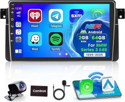 [2G + 64G] Hikity BMW E46 1999-2005 Android 13 automobilinis radijas su belaidžiu Carplay Android automobilis 9 colių ekranas automobilinis radijas su GPS WiFi Bluetooth FM RDS HI-FI MIC atbulinės eigos kamera