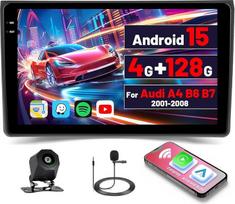 [4G + 128G] "Inefala Android 15" automobilinis radijas "Audi A4 B6 B7 2001-2008" su "Android" belaidžiu "Carplay", 9 colių jutiklinio ekrano radijas su GPS WiFi RDS/FM Bluetooth EQ SWC atbulinės eigos kamera Mikrofonas