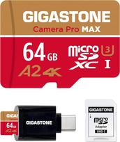 [5 metų nemokamas duomenų atkūrimas] „GIGASTONE“ 64GB „Micro SD“ kortelė su „USB 3.2 Type C“ kortelių skaitytuvu, skirta „4K Camera Pro Max“, greitis iki 100MB/s, tinka „GoPro“ 4K UHD vaizdo įrašams, „A2 V30“ „MicroSDXC“ atminties kortelė