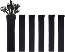 [6 pakuotės] "JOTO Cable Management Sleeve Cord Management System for TV/Computer/Home Entertainment", 19-20 colių lanksčios kabelių rankovės, pakuotės dangtelis - juoda, JT-08362256