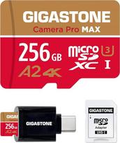 [5 metai nemokamo duomenų atkūrimo] „GIGASTONE“ 256GB „Micro SD“ kortelė su „USB 3.2 Type C“ kortelių skaitytuvu, skirta „4K Camera Pro MAX“, greitis iki 170/140MB/s, „A2 V30“ „MicroSDXC“ atminties kortelė, skirta „GoPro“, 4K UHD vaizdo įrašams