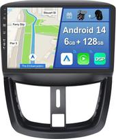 [6GB + 128GB] Android 14 automobilinis radijas Peugeot 207 (2006-2015)-[Integruotas CarPlay/Android Car/DSP/GPS]-9 colių IPS 2.5D-CAM + MIC-DAB/Mirror Link/Bluetooth 5.0/360 kamera/Steering Wheel Control