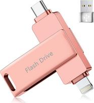 [Be programėlės] 512GB USB atmintinė „iPhone“ su „MFi“ sertifikatu, „Lncnnk“ 3-in-1 USB atmintinė, „Lightning“ USB 3.0 atmintinė nuotraukoms, USB-C atmintinė, skirta „iPhone“/„iPad“/„OTG“ „Android“ mobiliesiems telefonams/„Mac“/kompiuteriams, Rožinė | 3-