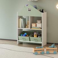 [en.casa] "Vipsali" vaikiška knygų spinta "House Look" su 2 sulankstomomis dėžėmis, žaislų laikymo vieta, 90 x 60 x 27 cm, mėtų žalia/balta