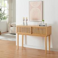 [en.casa] "Ypäjä" konsolinis staliukas su 2 stumdomomis durimis Prieškambario staliukas Bambukinis staliukas Šoninis staliukas su daiktadėže 110 x 39 x 81 cm Svetainės staliukas Natūralios spalvos