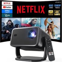 [Suderinamas su „Netflix“ / AI balso valdymu / „Android 13“] Išmanusis projektorius su natūralia 1080P raiška ir 4K palaikymu, „HiFi“ garso sistema, 800 ANSI, AI automatinis fokusavimas / trapecijos korekcija, „Wi-Fi“ ir „Bluetooth“ namų kino projektorius