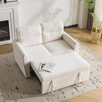 [Sofa lova su miego funkcija] Moderni 2 vietų sofa / sulankstoma sofa lova su ištraukimo funkcija / reguliuojamas atlošas / yra didelė nugaros pagalvėlė / vietos taupymas mažiems gyvenamiesiems kambariams (smėlio spalvos)
