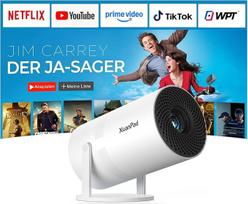 [„Netflix“ sertifikuotas ir „Electric Focus“] Mini projektorius, palaikantis 4K raišką, su „Wi-Fi“ ir „Bluetooth“ ryšiu, 210° pasukamu stovu, automatine trapecijos korekcija, dulkių filtru ir šilumos išsklaidymo sistema