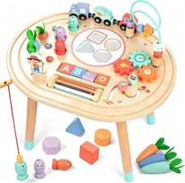 „10-in-1“ medinis veiklos stalas nuo 1 metų, vaikų „Montessori“ žaislai, motorikos lavinimo žaislai, mokomieji žaislai vaikams nuo 1 metų, žaidimų stalas su žvejybos žaidimu, formų rūšiuokliu ir gyvūnėlių traukiniu, dovana mergaitėms ir berniukams