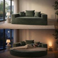 „2-in-1“ sofos-lova, apvali poilsio sofa, 180 x 180 cm, sulankstoma velveto sofos-lova su pagalvėle, pusapvalė sofa, transformuojama į apvalią lovą, išskleidžiama, ant grindų statoma sofos-lova, skirta svetainei, balkonui ir poilsio zonai (žalia)