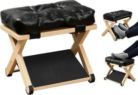 „2-in-1“ stalas su kojų atrama, juodas biuro kojų atramos suoliukas, ergonomiška medinė kojų atrama, neslystantis suoliukas su nuimamu minkštu pagalvėliu, skirtas biurui, namams ir miegamajam