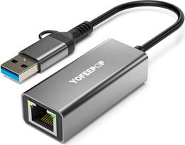 „2-in-1“ USB-C/USB-A Ethernet adapteris, gigabito RJ45 LAN adapteris