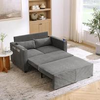 „3-in-1“ dvivietė sofa-lova, minimalistinė, transformuojama sofa su USB įkrovimo stotele, 195x134x73 cm sofa-lova, skirta popietiniam poilsiui svetainėje, miegamajame ar mažose erdvėse, tamsiai pilka