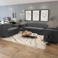„3-tig“ sofų komplektas iš tamsiai pilkos spalvos audinio – stilinga sofa namams ir biurui