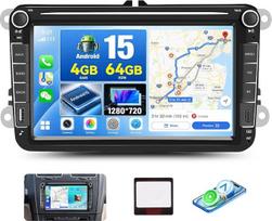 „4+64G CAMECHO“ „Android 15“ belaidis „Carpaly“ automobilių radijas, skirtas „VW Golf 5“, „VW Golf 6“, „Polo“ ir „Škoda“ modeliams, su 7 colių ekranu, „Bluetooth“, „VW Radio“, „Android“, „Car Mirror Link“, 32EQ, GPS, „Wi-Fi“, FM/RDS, SWC ir mikrofonu