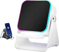 „5-in-1“ belaidis indukcinis garsiakalbis su reguliuojamu telefono laikikliu, 3500 mAh įkraunamas „Bluetooth“ garsiakalbis su stereo garsu, 360° pasukamas telefono laikiklis, 8 RGB aplinkos apšvietimo lemputės (baltos spalvos)