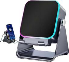„5-in-1“ belaidis indukcinis garsiakalbis su reguliuojamu telefono laikikliu, 3500 mAh įkraunamas „Bluetooth“ garsiakalbis su stereo garsu, 360° pasukamas telefono laikiklis, 8 RGB aplinkos apšvietimo lemputės (juodas)