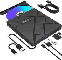 „5-in-1“ išorinis DVD diskų įrenginys, USB 3.0 ir Type-C, nešiojamas CD/DVD įrašymo įrenginys su kortelių skaitytuvu ir USB šakotuvu, skirtas nešiojamiesiems kompiuteriams, stacionariems kompiuteriams ir „Mac“ kompiuteriams, „Plug & Play“