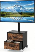 „5Rcom“ baltas televizoriaus stovas su ratukais, skirtas 32–60 colių LED/LCD/OLED/plazminiams televizoriams ir plokščiaekraniams televizoriams; aukščio reguliuojama televizoriaus spintelė su laikikliu, išlaikanti iki 40 kg svorį (juoda)