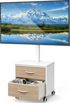 „5Rcom“ balta televizoriaus stovas su ratukais, skirtas 32–60 colių LED/LCD/OLED/plazminiams televizoriams ir plokščiaekraniams televizoriams; aukščio reguliuojama televizoriaus spintelė su laikikliu, išlaikanti iki 40 kg svorį