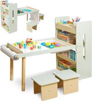 „6-in-1“ Montessori sensorinis stalas ir kėdės rinkinys vaikams nuo 2 metų | Aukščio reguliuojamas užsiėmimų stalas, smėlio ir vandens stalas, rankdarbių stalas, sensorinis stalas su laikymo dėžėmis ir lentynomis