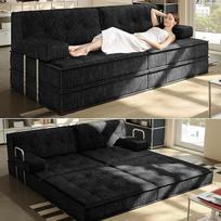 „6-in-1“ sofos-lova, 160 x 100 cm, sulankstomas čiužinys, 200 x 160 cm, su fiksuotu rėmu, patogi išskleidžiama futono tipo sofa, 4 vietų svečių sofa, modulinė dvivietė sofa, skirta svetainei (juoda)