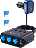 „7-in-1“ cigarečių degiklio skirstytuvas, „SONRU“ 180 W automobilinis įkroviklio adapteris, 12 V/24 V kištukas, 3-pozicinis LED voltmetras su atskiru jungikliu, greitojo įkrovimo įrenginys su 3 lizdais ir 4 USB prievadais