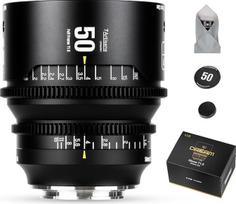 „7artisans“ 50 mm T1.5 „Dream Series“ profesionalus kino objektyvas su didele diafragma, pilno formato, fiksuoto židinio nuotolio objektyvas su rankiniu fokusavimu, suderinamas su „Canon EOS R“, „RED“, R3, R5, R6, R7, R10, RP, juodos spalvos